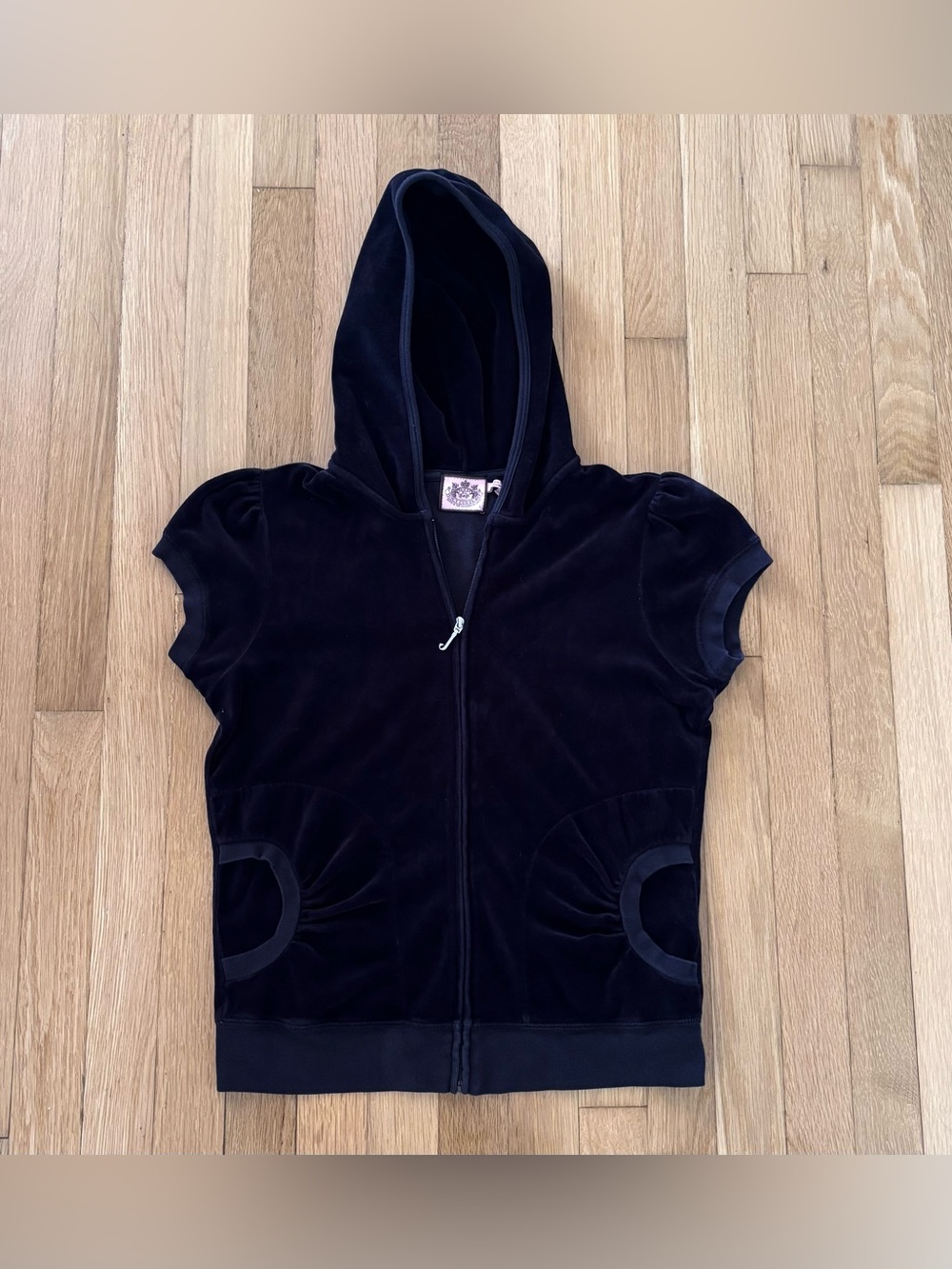 Vintage Juicy Couture Velour Vest Womens L Black Sleeveless Jacket Y2K Full Zip